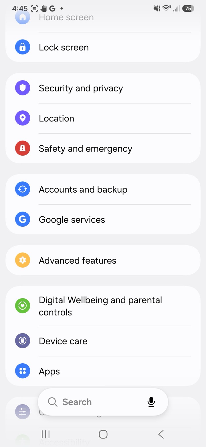Android Settings screen