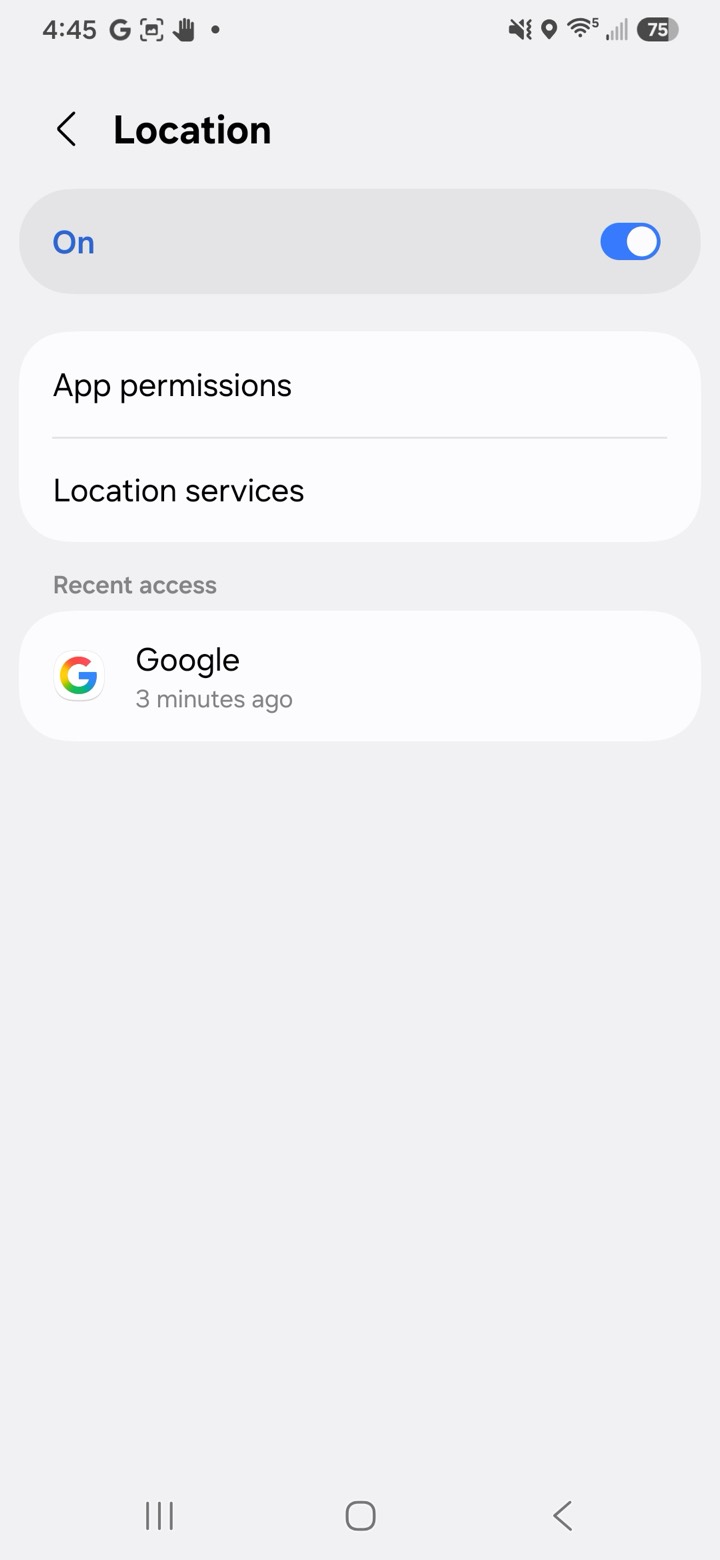 Location screen, switched on