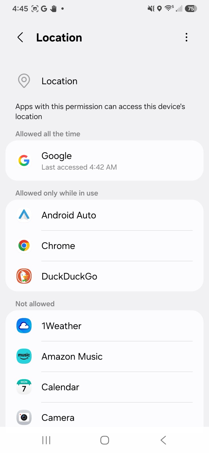 App permissions list