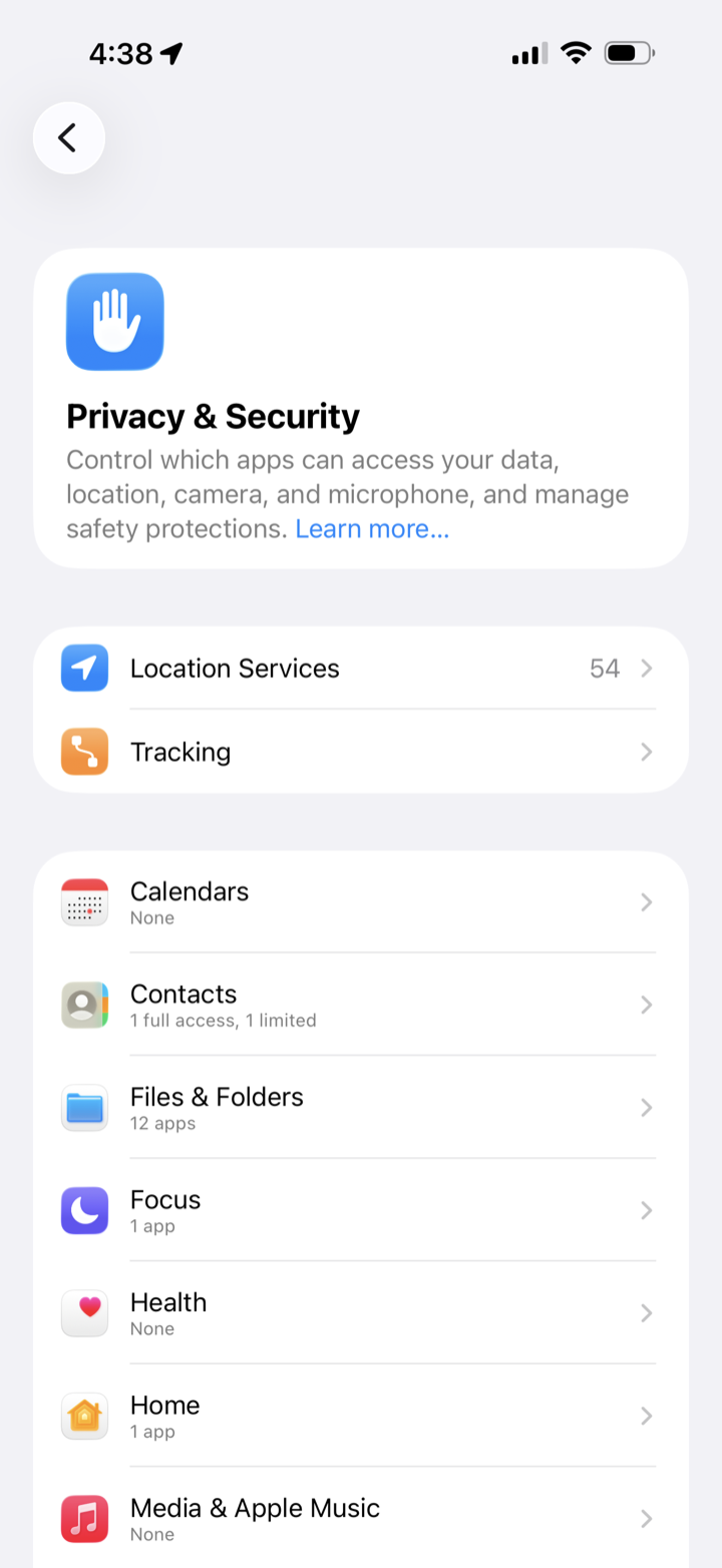 Privacy and Security screen